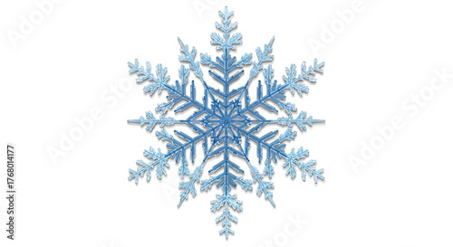 Detailed blue snowflake design casting shadow for seasonal backgrounds and decorations