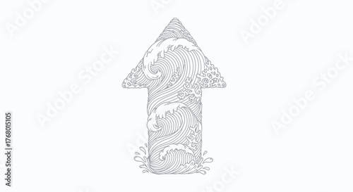 Stylized arrow graphic infused with dynamic ocean wave patterns in monochrome elegance
