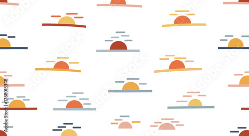 Aesthetic dawn repeat: Abstract sun patterns in pastel hues for serene backgrounds and designs