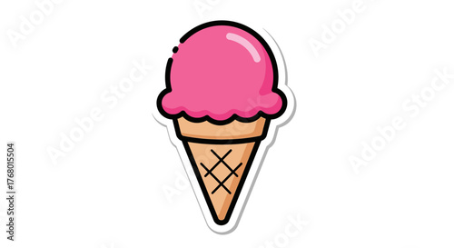 Strawberry swirl delight: A digitally stylized ice cream cone with a vibrant pink hue, perfect for