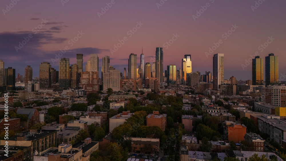 Obraz premium Downtown Jersey City Skyline Panorama with NYC in back