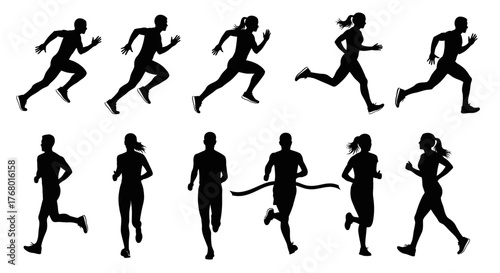 Dynamic Running Silhouettes Vector Set: Male and Female Joggers and Sprinters