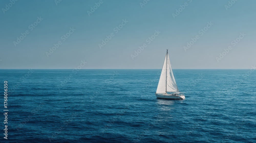 Obraz premium Serene Sailboat on Calm Blue Ocean Under Clear Sky