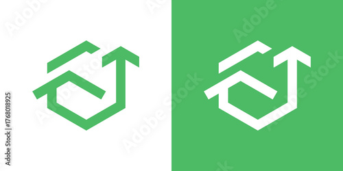 A modern logo combining a home and upward arrow, symbolizing growth, success, and real estate investment.