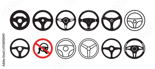 Car Steering Wheel Icons Set – Silhouette and Line Style Symbols. for mobile concept and web design. vector illustration eps 10