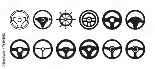 Car Steering Wheel Icons Set – Silhouette and Line Style Symbols. for mobile concept and web design. vector illustration eps 10