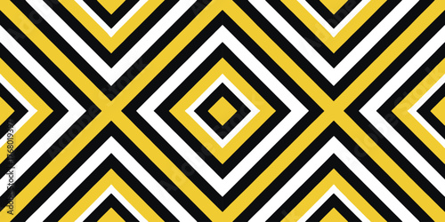 A striking geometric pattern featuring bold diamonds in black, white, and yellow.