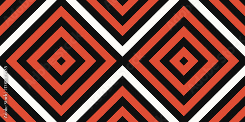 Geometric pattern featuring bold red and black diamond shapes in a repeating design.