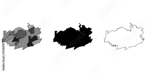 Print Abstract, shattered, fragmented, vector, monochrome, outline, shape, texture, design element, grunge, and broken