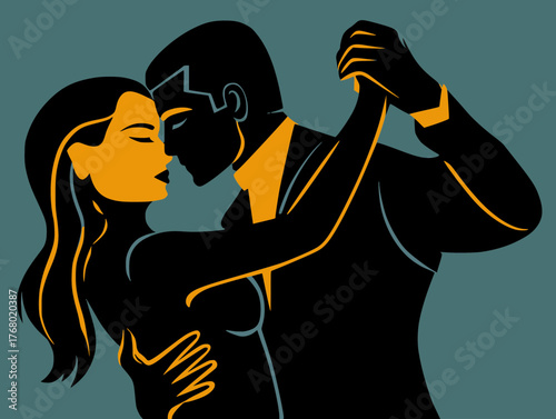 Minimalist Vector Couple in Gold and Teal