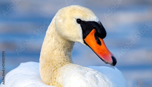 Fototapeta Naklejka Na Ścianę i Meble -  Close-up profile portrait of a swan with ivory plumage and vivid beak