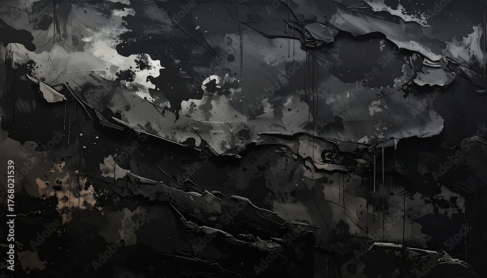 Fototapeta premium Abstract landscape of dark, textured surfaces and cloudy shapes