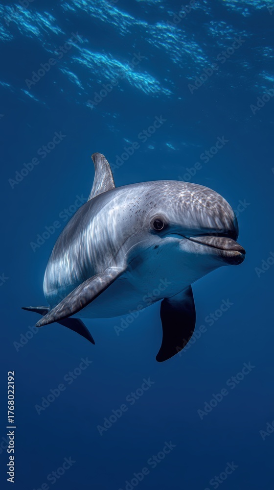 Naklejka premium Graceful Dolphin Swimming in Clear Blue Ocean Water