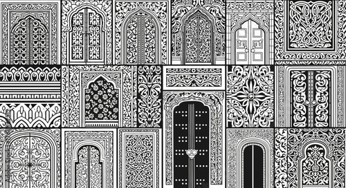 Collection of Ornate Doorway Designs in Black and White.