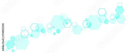 Geometric abstract background with cyan hexagons. Structure molecule and communication. Science and technology
