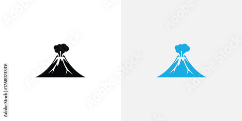Black and Blue Volcano with Smoke Illustration on Isolated Background Icon Design, Simple Graphics