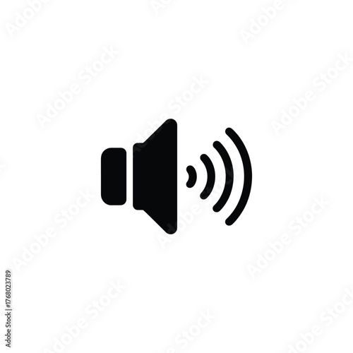Black Silhouette of a Speaker with Sound Waves Emanating Outward Icon on White