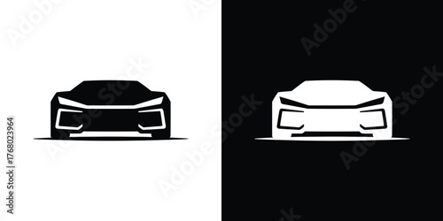 Car Front View Icon Graphic, White and Black Modern Automobile Design Element