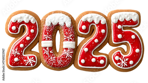 gingerbread shaped 2025 number on transparent background PNG