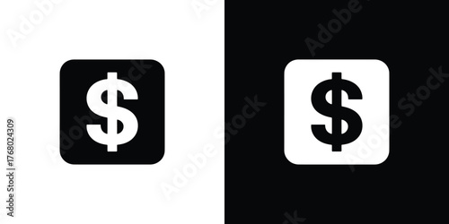 Currency Symbol with Square Shape on Black and White Background