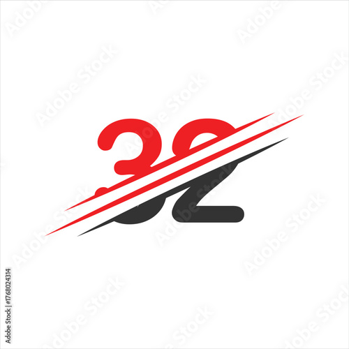 32 on purple wall.  32 On Black Background numeral count 32 modern, elegant celebrating anniversary event. label, vector