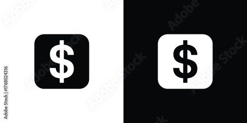 Dollar Sign Inside Rounded Square Icons on Split Black and White Background