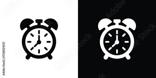 Dual Tone Clock Icon Design with Ringers, Tick Marks, and Classic Timepiece Shape