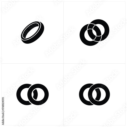Four Ring Layouts Set on White Background Black Circle Designs Collection