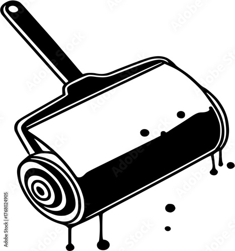 Paint roller vector icon with dripping paint. Hand tool for home renovation and wall painting illustration.