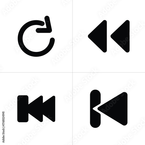 Media Control Elements Set of Four Black Icons on Transparent Background