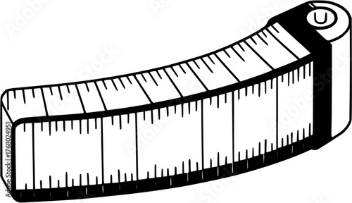 Minimalist Measuring Tape Line Art Illustration for Tailoring and Sewing Tools