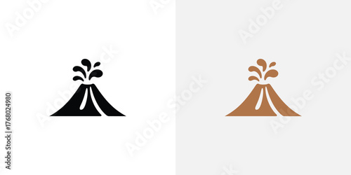 Minimalist Volcano Eruption in Black and Brown on a White Background