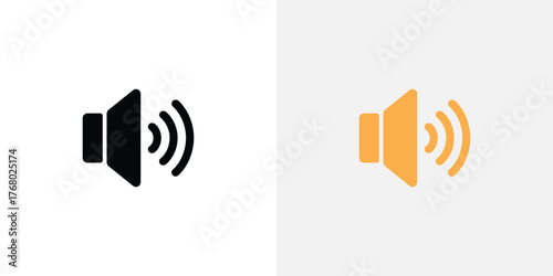 Speaker Volume Flat Design Icons in Black and Gold Tones with Sound Waves