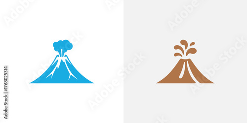Two Volcanoes Erupting Flat Design Isolated on White, Earth Science Concept Graphics