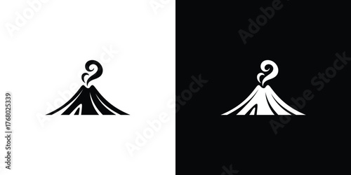 Volcano Erupting Smoke Illustration, Two Versions on White and Black Backgrounds, Simple Style