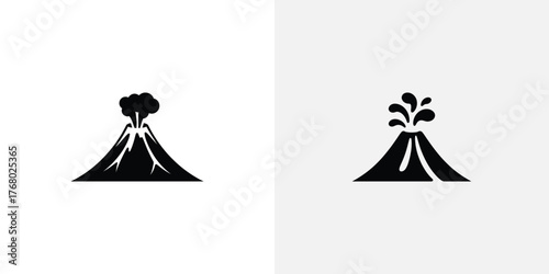 Volcano Eruption Set, Magma and Water Spewing, Black on Transparent