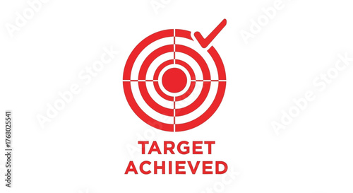 Target achieved icon flat illustration with check mark concept business success and goal completion