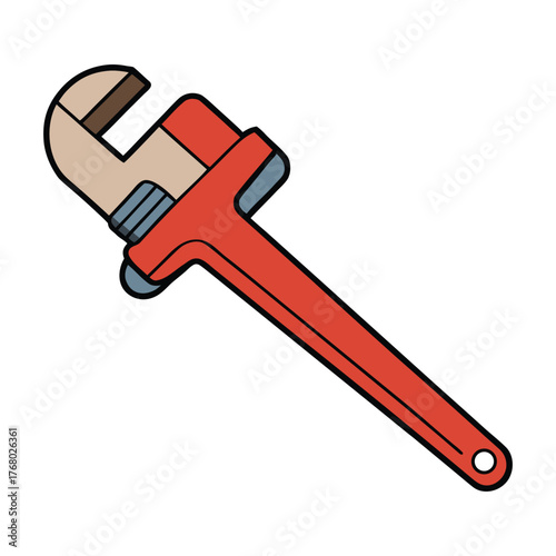 A sturdy pipe wrench with adjustable jaws, designed for gripping and turning pipes securely. Perfect for plumbing work and tightening or loosening metal fittings with ease.
