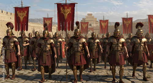 Roman Army Red Banners Military Formation, Ancient Rome Historical Epic Photography