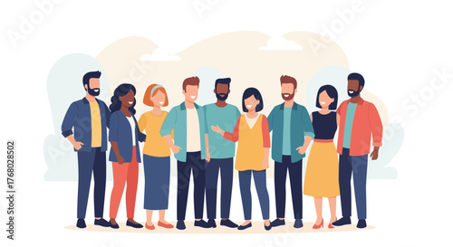 Diverse group of colleagues standing together cheerfully representing unity and collaboration and