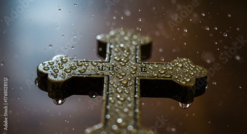 Ornate Christian Cross Close Up, Religious Symbol Faith Jewelry Photography