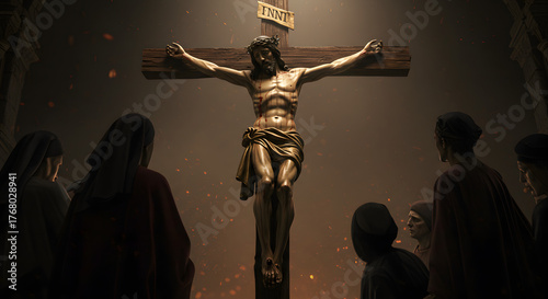 Jesus Christ Crucifixion on Cross, Christian Passion Holy Week Religious Dramatic Photography