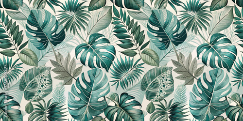 Vibrant tropical foliage in lush greens, creating a serene and refreshing atmosphere.