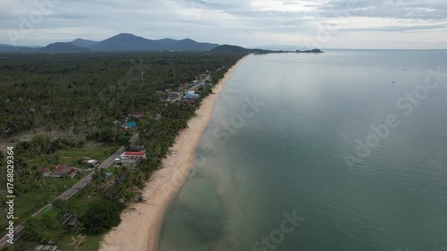 Wallpaper Mural Aerial view of the sea, white beach, long tail boat and rural community in southern Thailand Torontodigital.ca