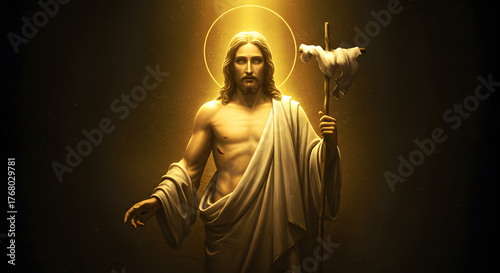 Jesus Christ Resurrection Golden Light Dramatic Portrait, Christian Faith Religious Concept Photography