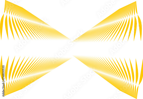 Abstract yellow geometric pattern with converging lines creating a symmetrical optical illusion on a white background, symbolizing energy, depth, and motion.