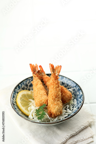 Panko Coated Deep-Fried Shrimp or Ebi Furai Japanese Food