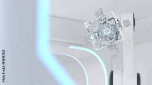 Robotic arms in the white futuristic room, 3d rendering 4k