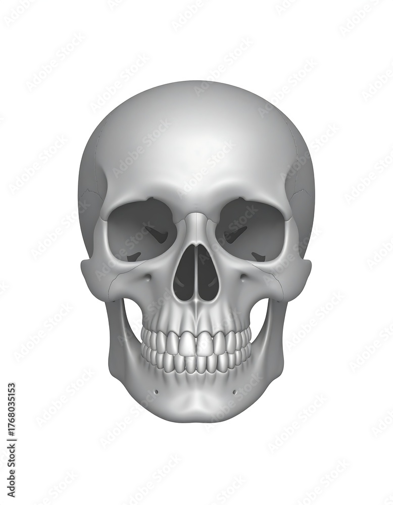 Obraz premium A detailed frontal view of a human skull, rendered in grayscale