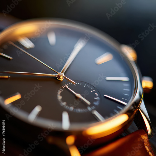 Minimalist luxury watch close up, showcasing warm glow and elegant design, perfect for sophisticated style enthusiasts